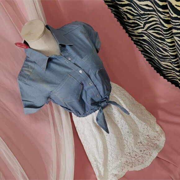 MA*RS Sugar Gloss Rare Mini Dress Tee Shirt Size Small Denim Japan White Blue - Picture 1 of 11